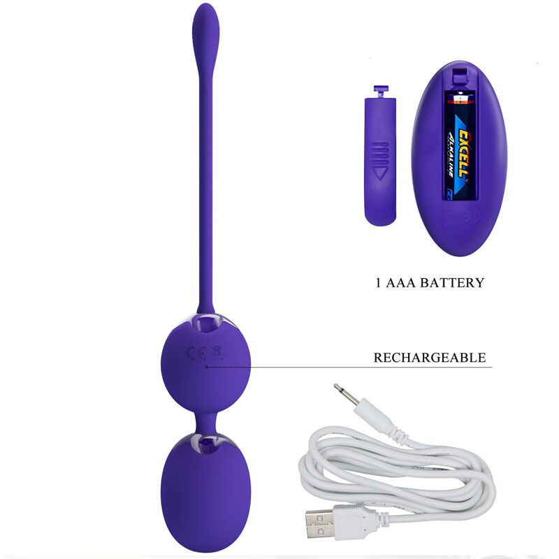 Bolas de control remoto y vibración Pretty Love Willie Youth en color violeta, con luces LED y diseño moderno.