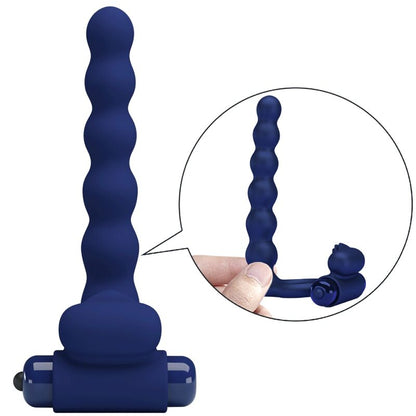 Anillo vibrador azul de la marca PRETTY LOVE MALE, con plug incluido, diseñado para estimulación íntima masculina.