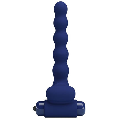 Anillo vibrador azul de la marca PRETTY LOVE MALE con plug, diseñado para placer y estimulación.