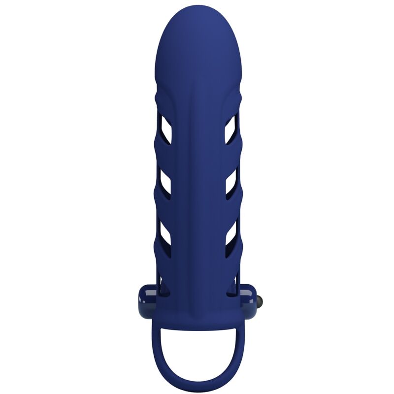 Anillo vibrador de silicona azul de la marca PRETTY LOVE MALE, con funda de silicona y diseño ergonómico.