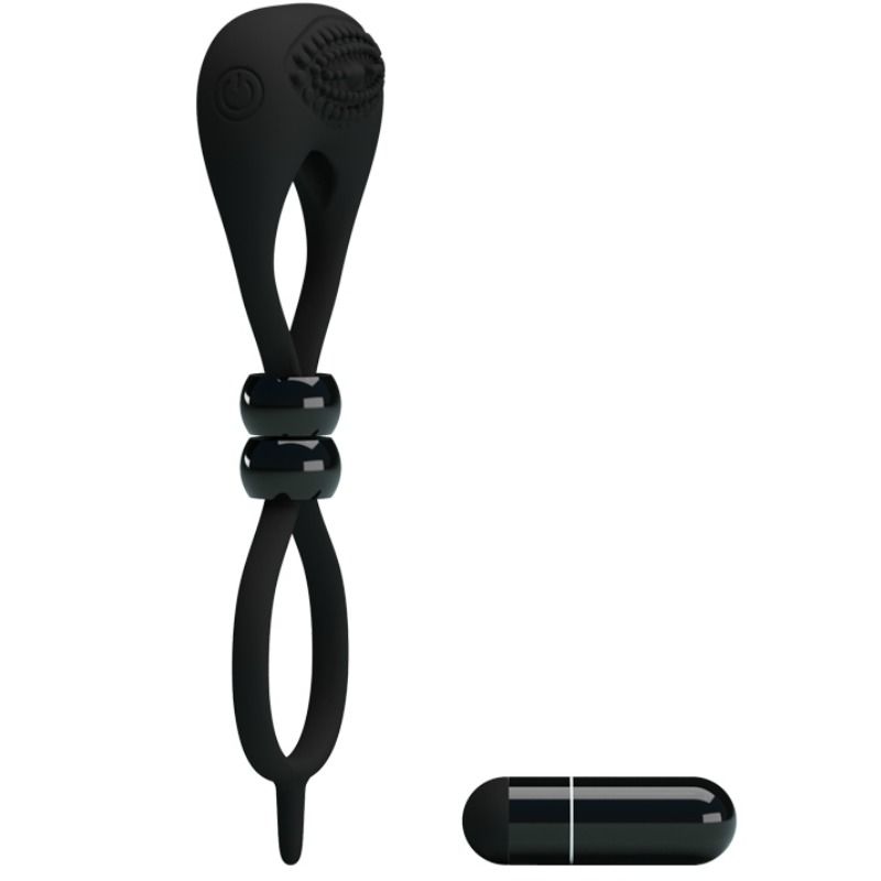 Anillo doble para pene y testículos de la marca PRETTY LOVE MALE, hecho de material suave y ajustable, diseñado para mayor placer.