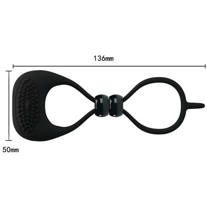 Anillo doble para pene y testículos de la marca Pretty Love Male, en color negro, ajustado y con diseño de silicona duradera.