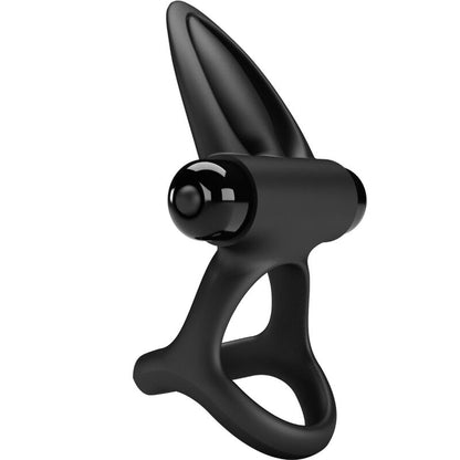 Anillo vibrador de silicona negro de la marca PRETTY LOVE MALE con 10 vibraciones, diseñado para placer y estimulación masculina.