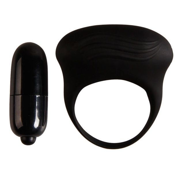 Anillo vibrador negro de la marca PRETTY LOVE MALE, con diseño ergonómico y textura suave para placer y estimulación.