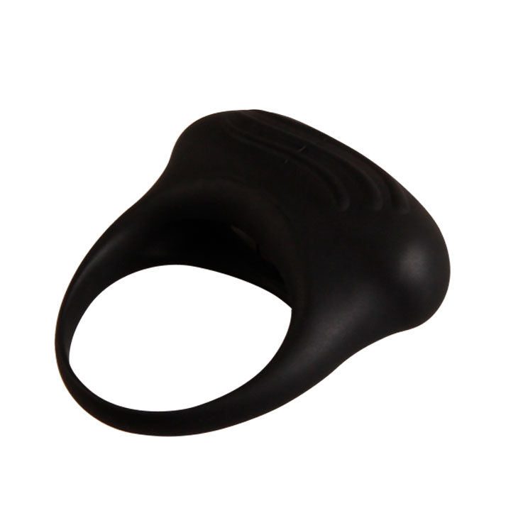 Anillo vibrador negro de la marca PRETTY LOVE MALE, diseño ergonómico y compacto para placer íntimo masculino.