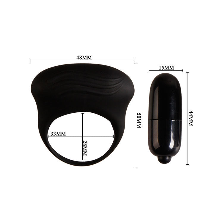 Anillo vibrador negro de la marca PRETTY LOVE MALE, diseño discreto y compacto para placer.