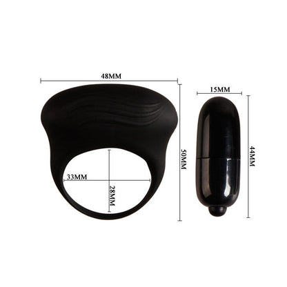 Anillo vibrador negro de la marca PRETTY LOVE MALE, diseño discreto y compacto para placer.