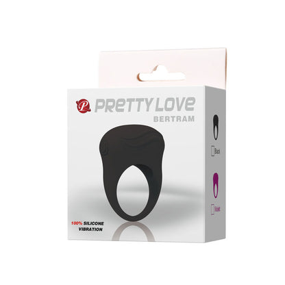 Anillo vibrador negro de la marca Pretty Love Male, diseñado para estimulación masculina con textura y tamaño ajustable.
