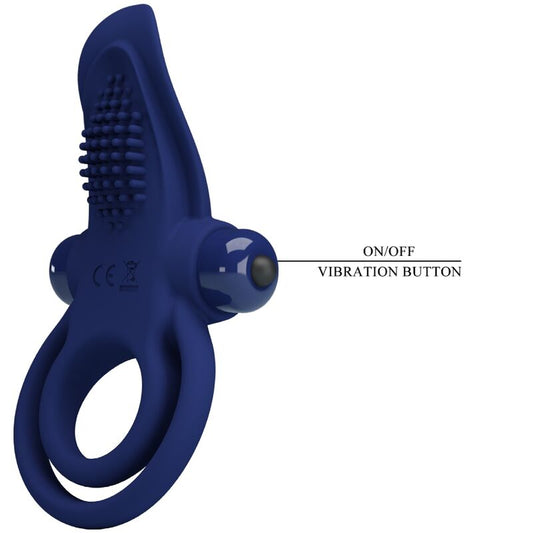 Anillo doble con vibración azul de la marca Pretty Love Male, diseñado para estimulación y placer.