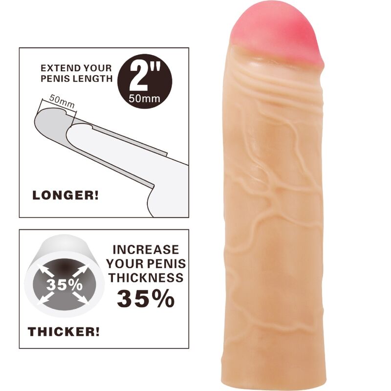 Funda de pene extensora natural de la marca PRETTY LOVE MALE, diseñada para aumentar tamaño y comodidad.