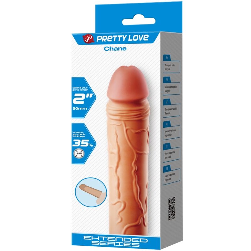 Funda de pene extensora natural de la marca Pretty Love Male, diseñada para mayor tamaño y comodidad.