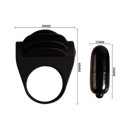 Anillo vibrador negro de la marca PRETTY LOVE MALE, con diseño ergonómico y textura para estimulación.
