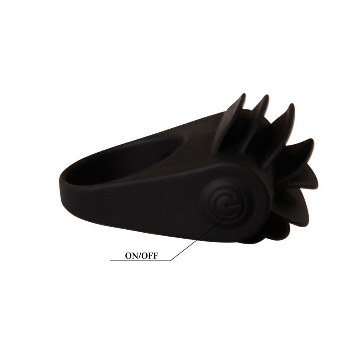 Anillo vibrador negro de la marca Pretty Love Male con diseño elegante y compacto para uso íntimo.