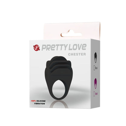 Anillo vibrador negro de la marca PRETTY LOVE MALE, diseñado para placer y estimulación, con un acabado suave y ergonómico.