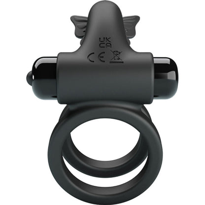 Anillo vibrador doble con estimulador negro de la marca PRETTY LOVE MALE, diseñado para placer y estimulación.