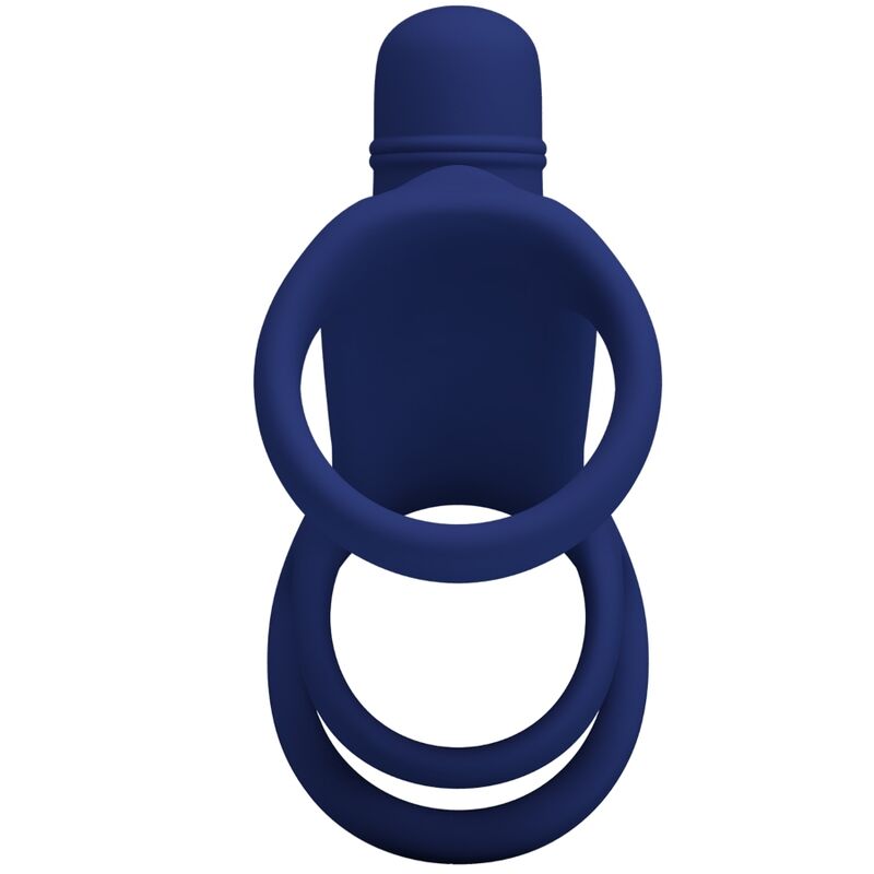 Anillo vibrador azul de la marca PRETTY LOVE MALE, con extensión y diseño ergonómico, para uso íntimo.