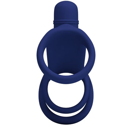 Anillo vibrador azul de la marca PRETTY LOVE MALE, con extensión y diseño ergonómico, para uso íntimo.