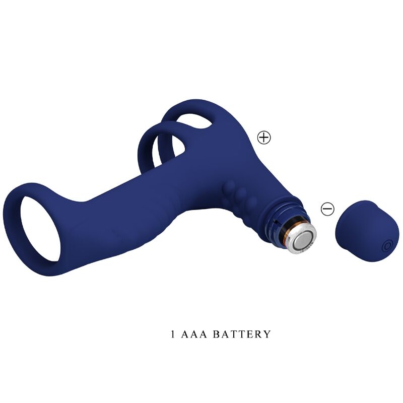 Anillo vibrador con extensión azul de la marca PRETTY LOVE MALE, diseñado para placer íntimo y estimulación.