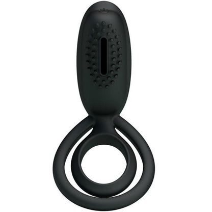 Anillo vibrador Pretty Love Esther con estimulador, diseñado para placer masculino, en colores y texturas suaves.