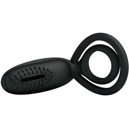 Anillo vibrador PRETTY LOVE Esther con estimulador, diseñado para placer masculino, en color negro y compacto.