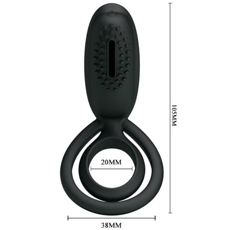 Anillo vibrador PRETTY LOVE Esther con estimulador, en color negro, diseñado para placer y estimulación íntima masculina.