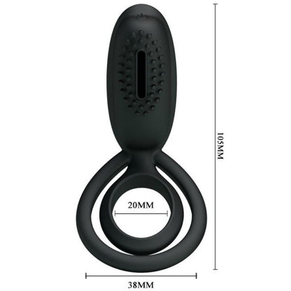 Anillo vibrador PRETTY LOVE Esther con estimulador, en color negro, diseñado para placer y estimulación íntima masculina.