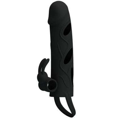 Funda de silicona con vibración para masculino de 14 cm de la marca PRETTY LOVE MALE, muestra la textura y controles en la imagen.