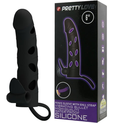 Funda de silicona con vibración de 15.2 cm de la marca Pretty Love Male, muestra detalles de la textura y el vibrador.