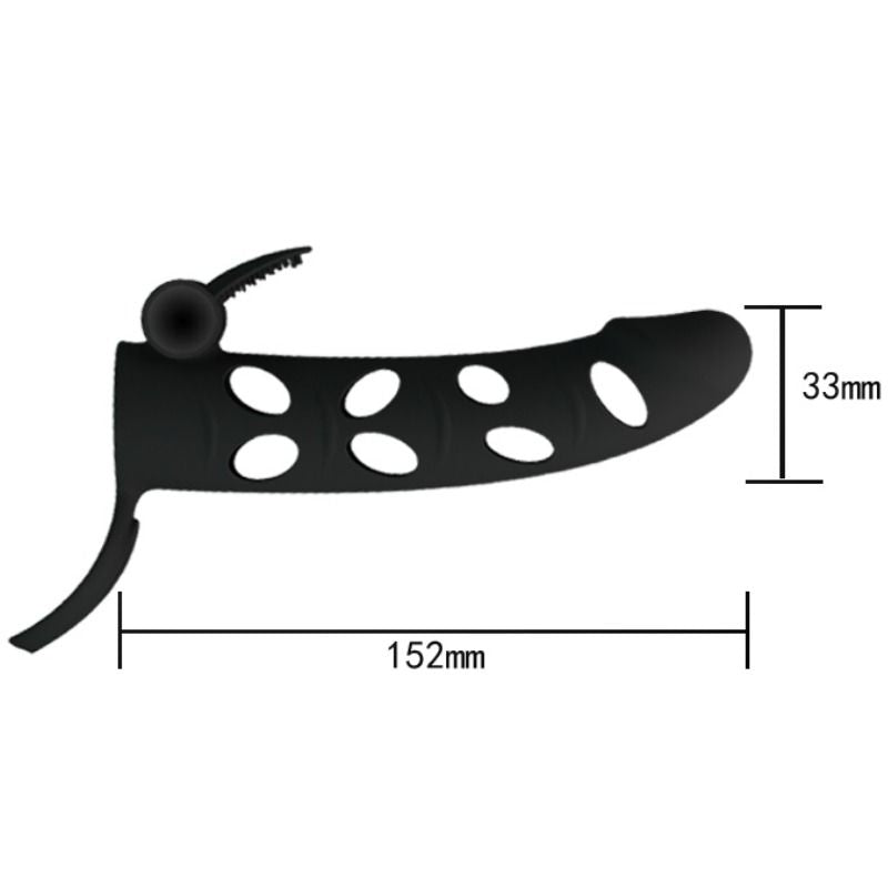 Funda de silicona con vibración de 15.2 cm de la marca PRETTY LOVE MALE, muestra la superficie suave y detalles de la vibración.