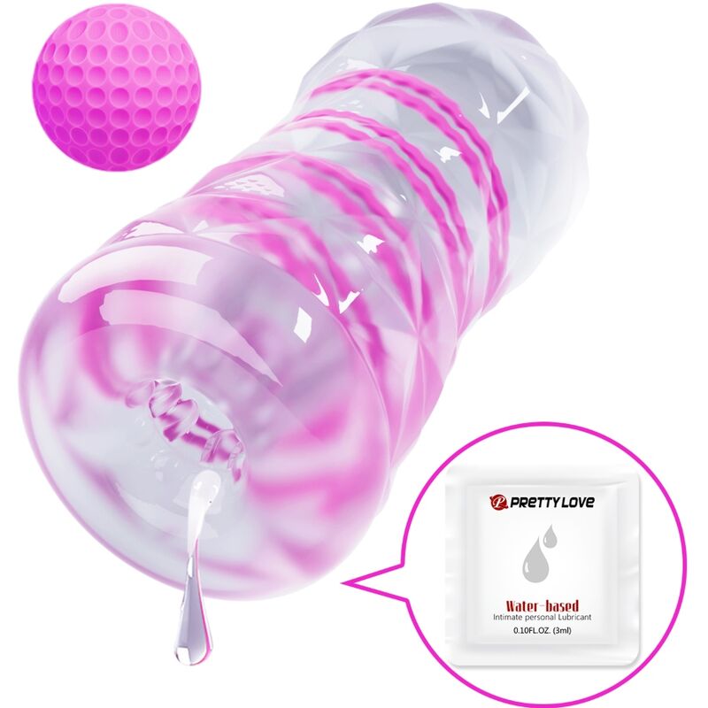 Masturbador masculino Pretty Love Fantasy con espiral interna y bolas transparentes, diseñado para placer y estimulación.