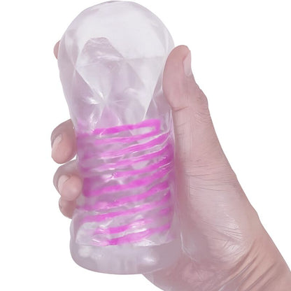Masturbador masculino Pretty Love Fantasy con espiral interna y bolas transparentes, diseño realista para placer íntimo.