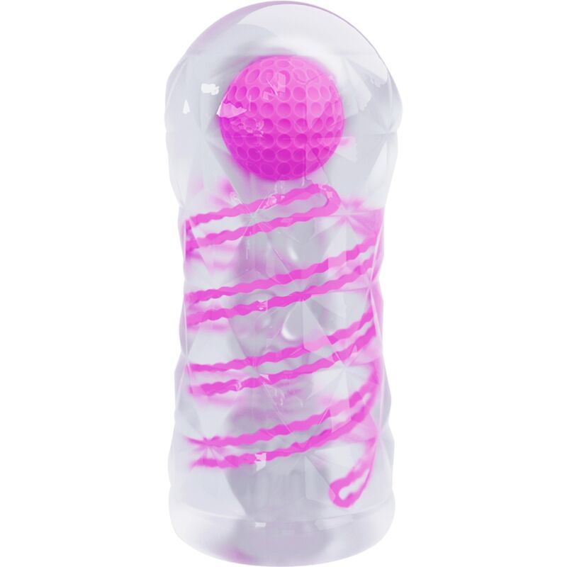 Masturbador masculino PRETTY LOVE con espiral interna y bolas transparentes, textura realista para placer íntimo.