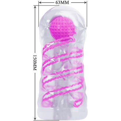 Masturbador masculino PRETTY LOVE FANTASY con espiral interna y bolas transparentes, diseño realista y suave para placer.