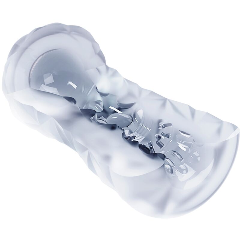 Masturbador masculino Pretty Love Fantasy con espiral interna y bolas transparentes, con textura para mayor placer.