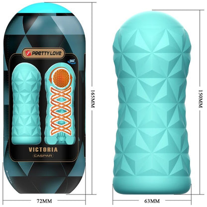 Masturbador PRETTY LOVE Victoria Caspar en color verde agua, con superficie texturizada y diseño realista para placer masculino.