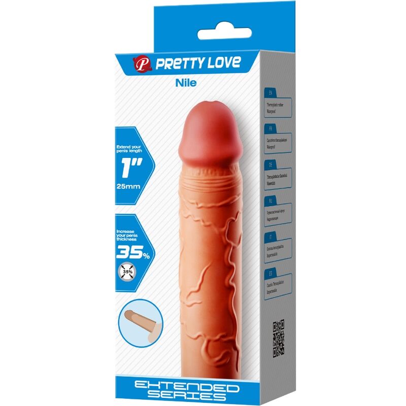 Funda de pene natural de la marca PRETTY LOVE MALE, extensión para pene con diseño realista y flexible.