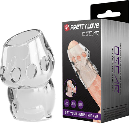 Engrosador de pene transparente de la marca PRETTY LOVE MALE, con diseño aerodinámico y textura suave para mayor comodidad.
