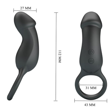 PRETTY LOVE - PORTA ANELL VIBRADOR AMB ESTIMULADOR NEGRE