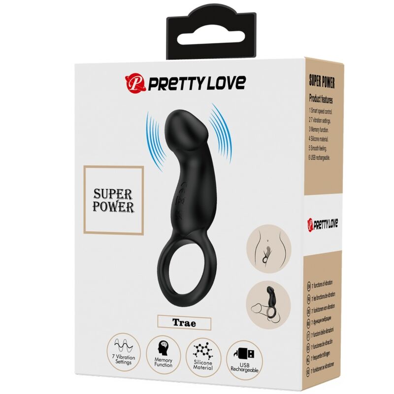 PRETTY LOVE - PORTA ANELL VIBRADOR AMB ESTIMULADOR NEGRE