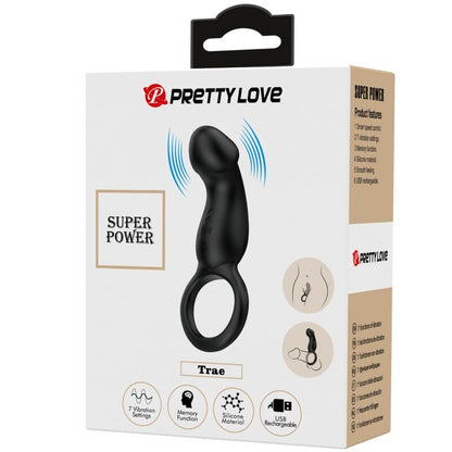 PRETTY LOVE - PORTA ANELL VIBRADOR AMB ESTIMULADOR NEGRE