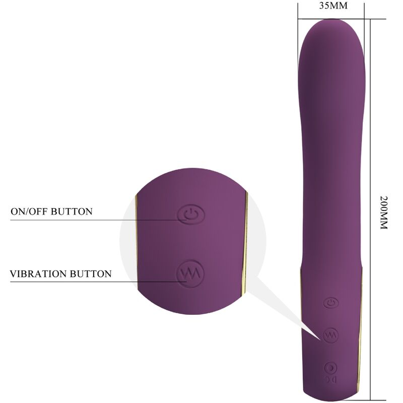 Vibrador recargable lila de la marca PRETTY LOVE SMART, modelo Ethan, con diseño ergonómico y detalles elegantes.