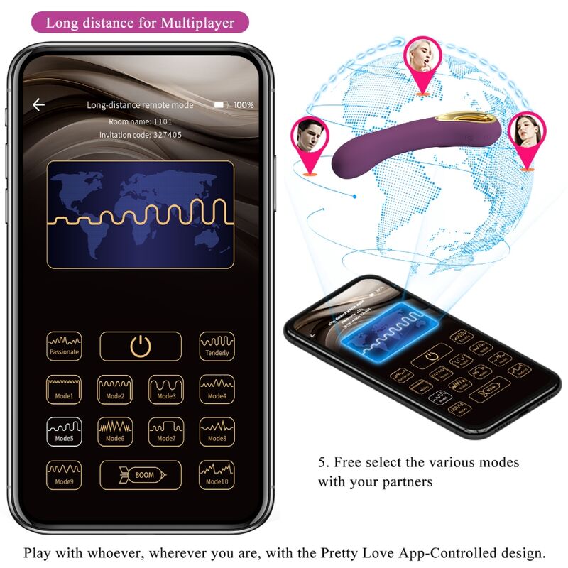 Vibrador recargable lila de la marca PRETTY LOVE SMART, con diseño ergonómico y control suave.