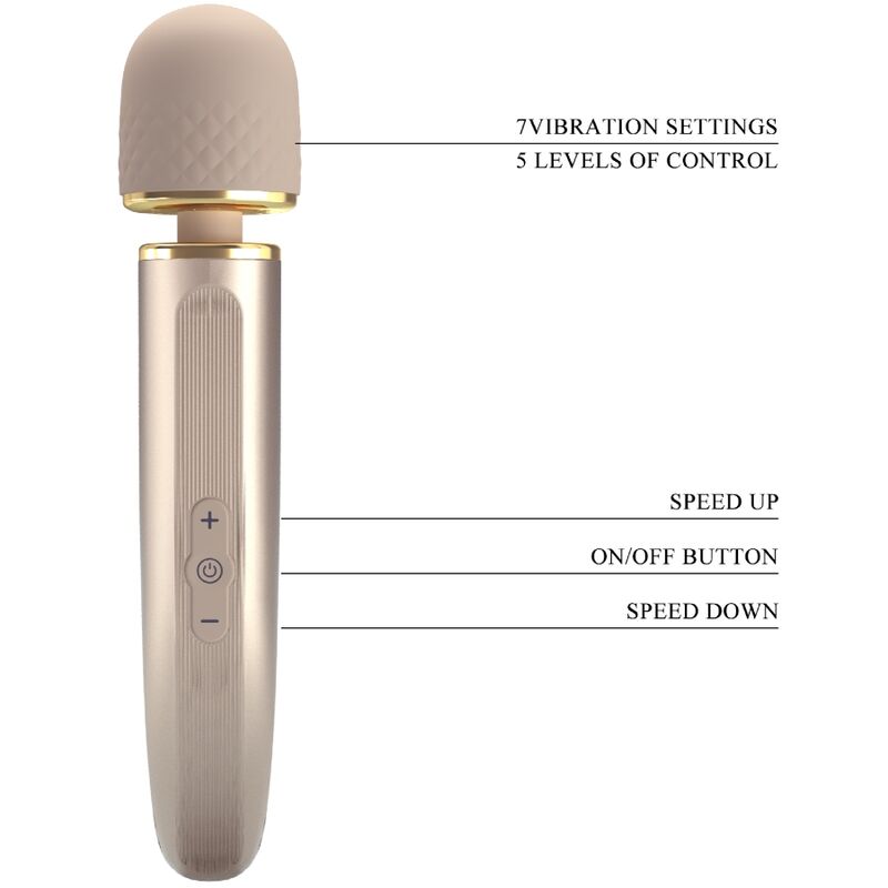 Masajeador PRETTY LOVE SMART con 7 modos de vibración en color champagne, diseñado para relajación y bienestar corporal.