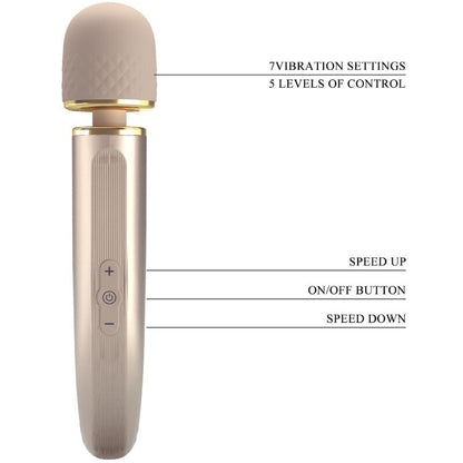 Masajeador PRETTY LOVE SMART con 7 modos de vibración en color champagne, diseñado para relajación y bienestar corporal.