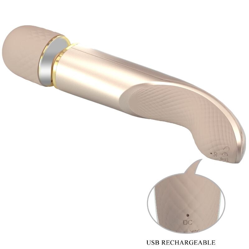 Masajeador PRETTY LOVE SMART con 7 modos de vibración en color champagne, muestra sus botones y diseño ergonómico.