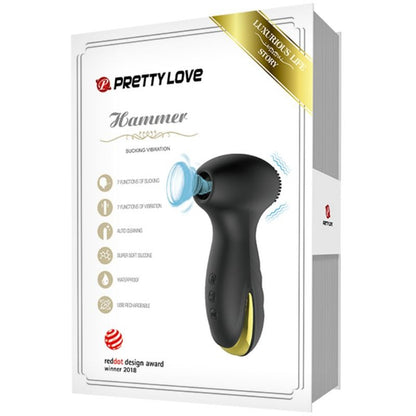 Vibrador y succionador Pretty Love Smart Hammer, con diseño ergonómico y funciones de vibración y succión para placer personal.
