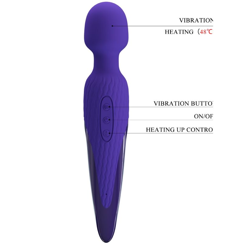 Vibrador wand Pretty Love Antony Youth en color violeta con efecto calor, diseñado para el placer y la estimulación personal.