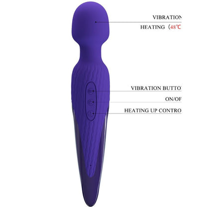 Vibrador wand Pretty Love Antony Youth en color violeta con efecto calor, diseñado para el placer y la estimulación personal.
