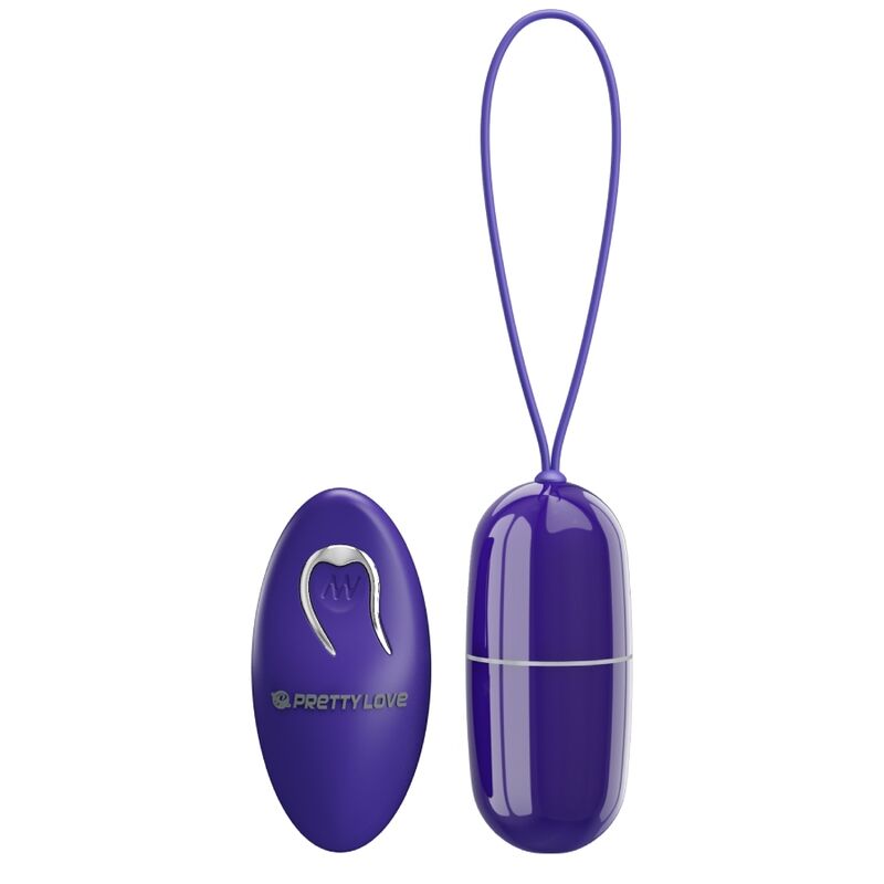 Vibrador control remoto PRETTY LOVE ARVIN YOUTH color violeta, con forma de huevo y detalles suaves, en una superficie blanca.