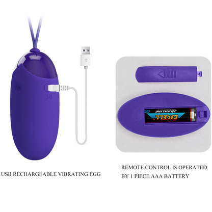 Vibrador control remoto Pretty Love Youth Berger en color violeta, con forma de huevo y diseño ergonómico para uso íntimo.